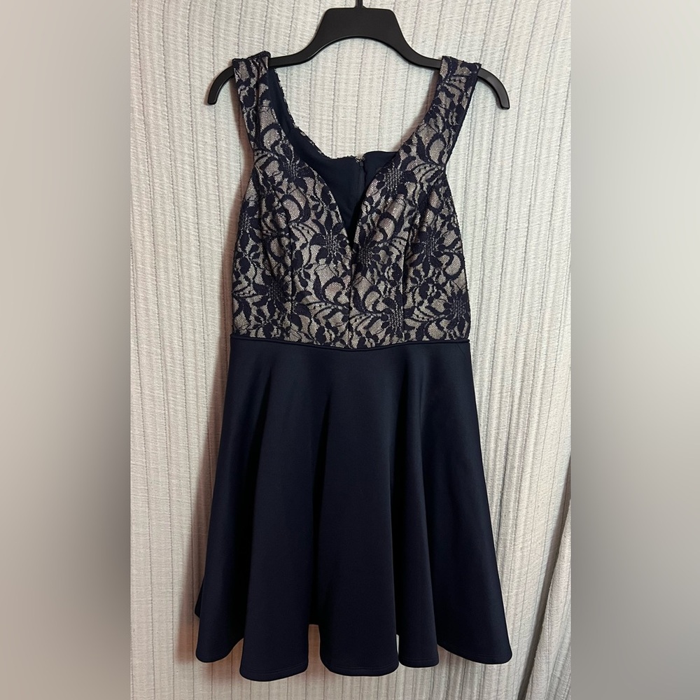 City Studio Navy Dress with Lace Detail